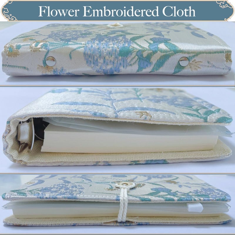 ipoul Flower Embroidery Refillable Journal, A6 Binder 6 Ring, Budget Binder, Planner Binder, Refillable Notebook, Travel Diary for Women, Gift for Friends Female, Teen Girl Gifts, Blue Forget-me-not - Image 2